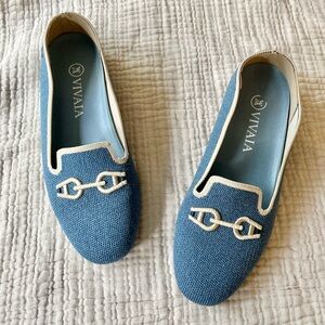 VIVAIA | Horsebit Loafers Carolina Blue Embroidered Round Toe Loafer 36